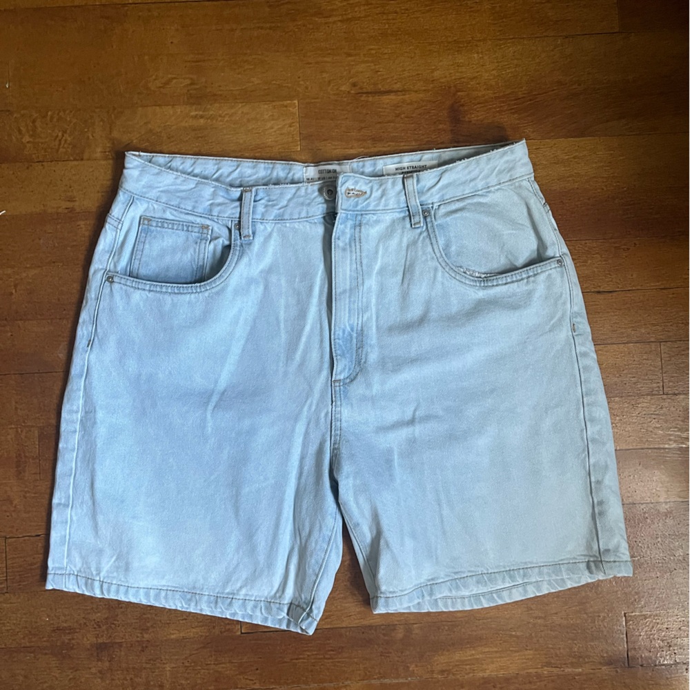Cotton On Light Blue High Waist Denim Bermuda Shorts